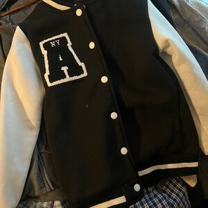 SHEIN Black and White Varsity Jacket Classic Collegiate Style